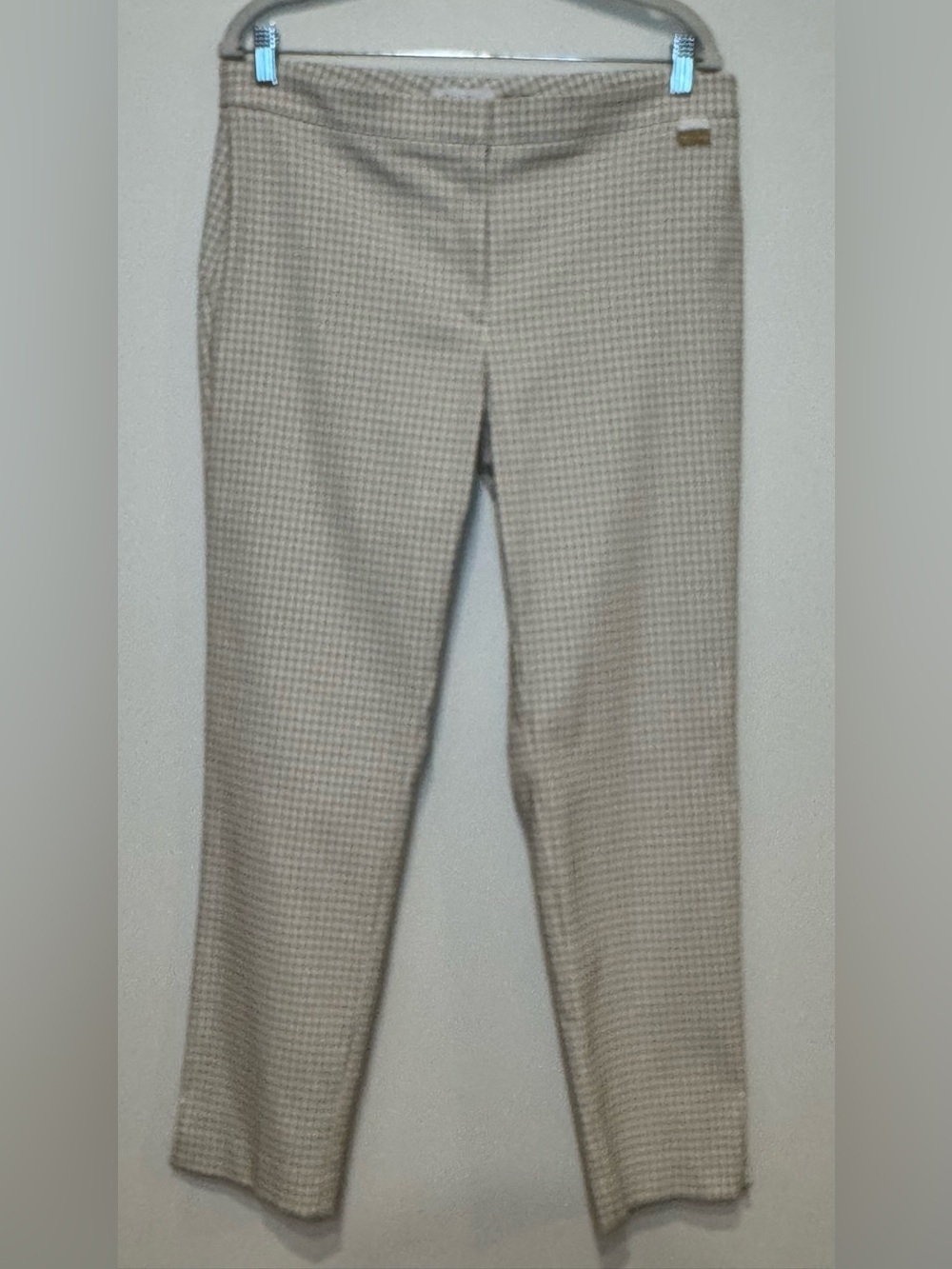 Calvin Klein Women’s Slim Ankle Pants Beige & White Check Pattern Size 12